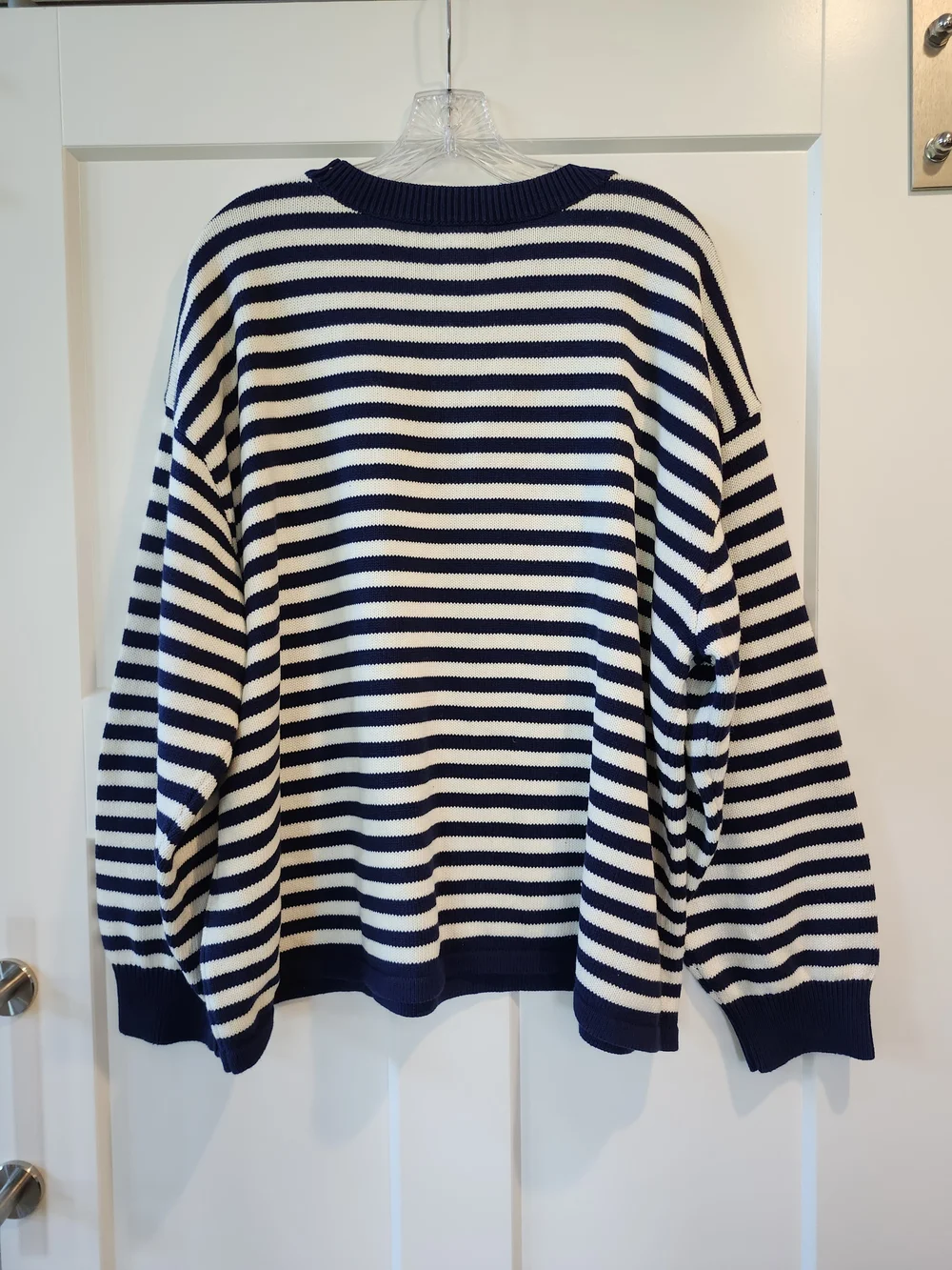 Lands' End Navy and White Striped Crewneck Sweater with 'Paris' Heart - Picture 3 of 4